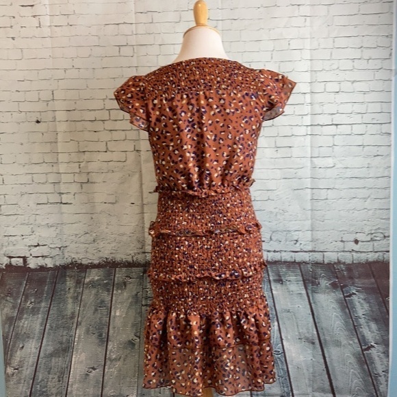 Foxiedox Mini Luna Animal Print Tiered Ruffle Dress M feminine cheetah leopard - Picture 11 of 14